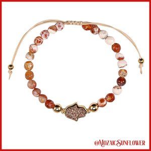 2 for $18  Orange Agate Adjustable Druzy Hamsa Hand of Fatima Filigree Back